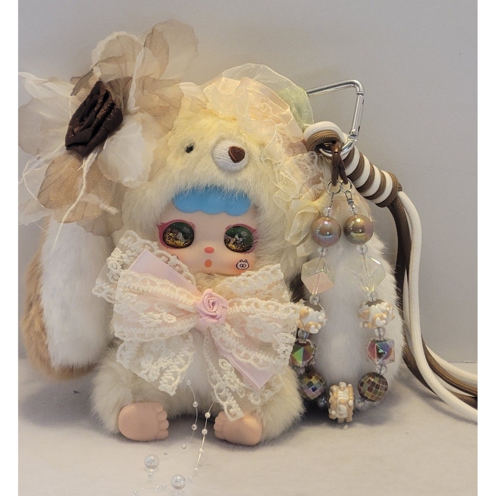 Kebidou Creamy Bunny Rabbit Bear collectible Cream Plush Keychain No Box or Card